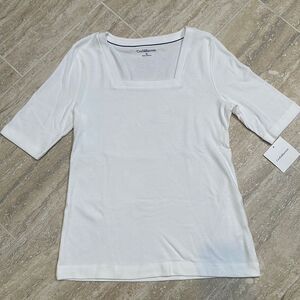Croft and Barrow square neck white short sleeve tee - size M